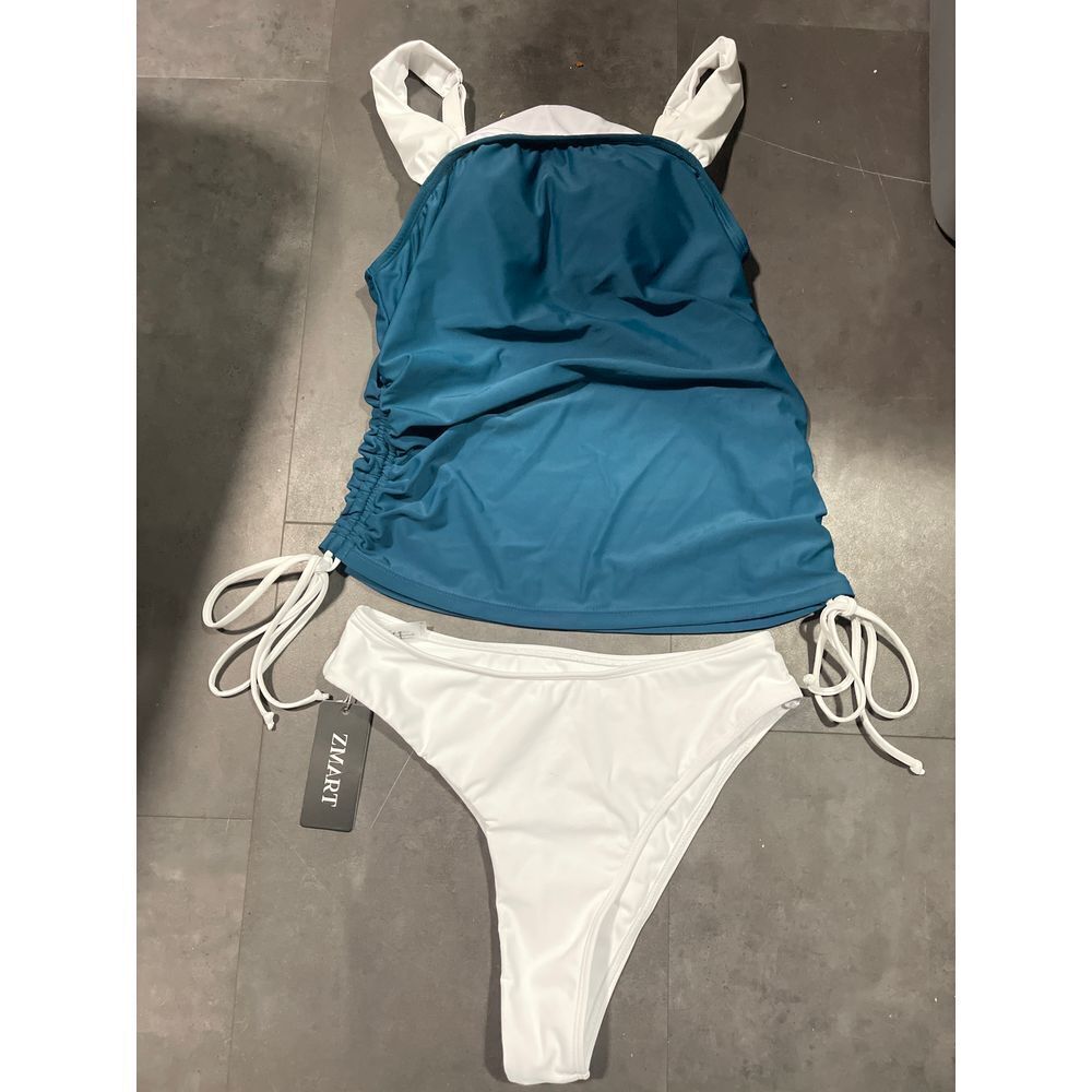 Two-piece green and white bathing suit size medium A-111